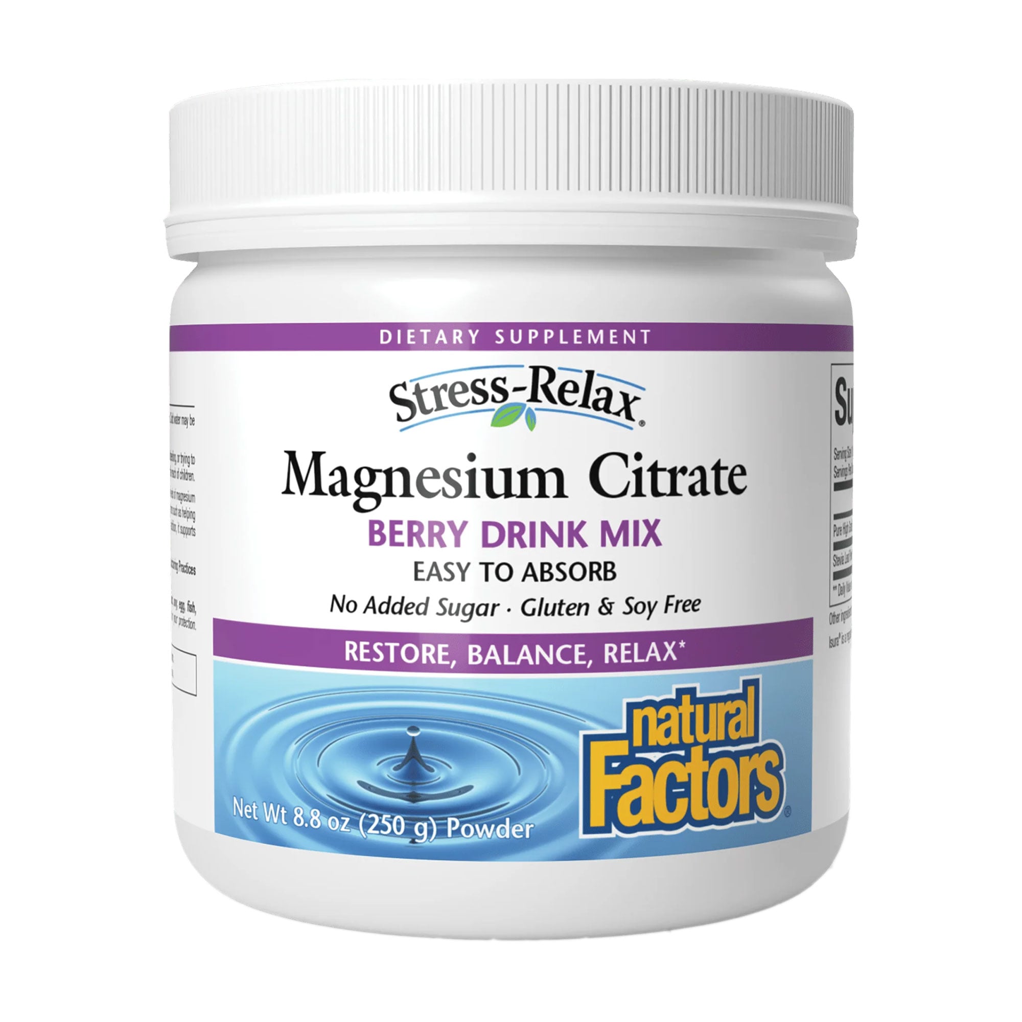 Магній цитрат Natural Factors Stress-Relax Magnesium Citrate зі смаком ягід, в порошку, 250 г