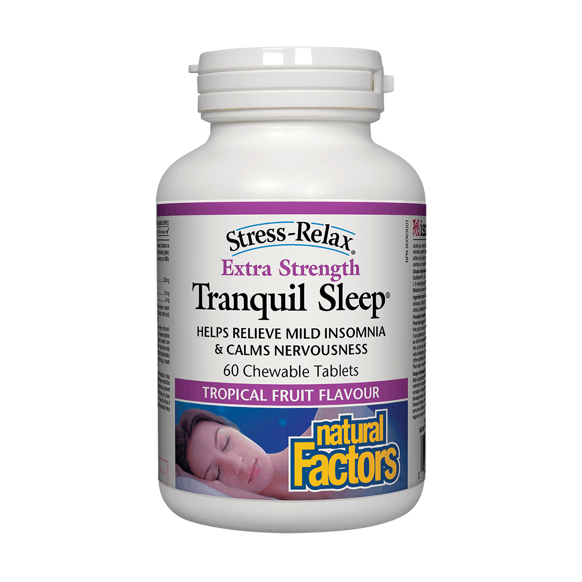 Спокійний сон Natural Factors Stress-Relax Extra Strength Tranquil Sleep, 60 жувальних таблеток